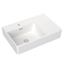 Clark Square Wall Basin Right Hand Shelf 600mm 1 Taphole With Overflow White CL40008.W1RH