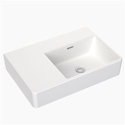 Clark Square Wall Basin Left Hand Shelf 600mm No Taphole With Overflow White CL40009.W0LH