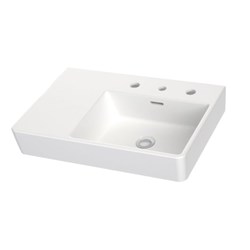 Clark Square Wall Basin Left Hand Shelf 600mm 3 Taphole With Overflow White CL40009.W3LH