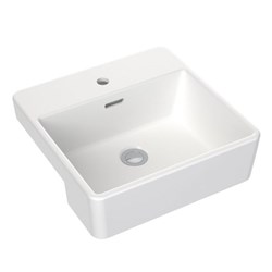 Clark Square Semi Recessed Basin 400mm 1 Taphole With Overflow White CL40005.W1
