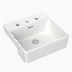 Clark Square Semi Recessed Basin 400mm 3 Taphole With Overflow White CL40005.W3