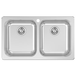 Abey Daintree Double Bowl Abovemount / Undermount Sink With Drain Tray 792mm Q200 OBS
