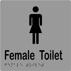 Female Toilet Sign Braille 150mm X 150mm Stainless Steel MLS16262_SS