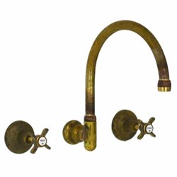 Olde Adelaide Wall Sink Set With Swivel Outlet & Roulette Lever Handles (Raw Brass) BA1314RB