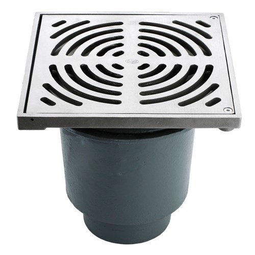 GE Bucket Floor Trap Combo Ci Deep Body SS Square Grate With Dual Strainer 300 X 100 PVC DB4D12SX