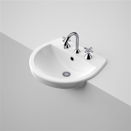 Caroma Cosmo Semi Recessed Basin 3 Taphole With Overflow White 864035W