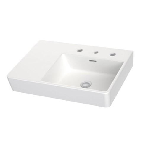 Clark Square Wall Basin Left Hand Shelf 600mm 3 Taphole With Overflow White CL40009.W3LH