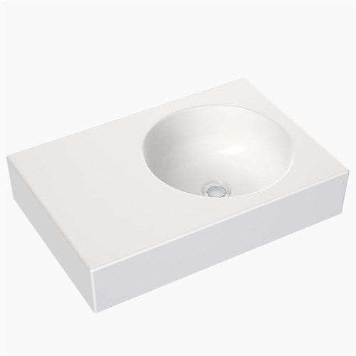 Clark Round Wall Basin Left Hand Shelf 600mm No Taphole With Overflow White CL40004.W0LH