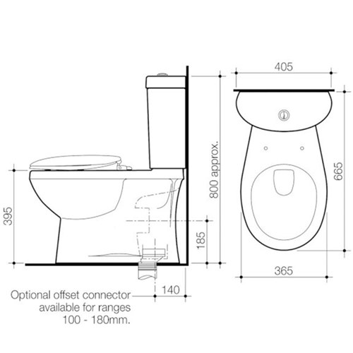 Caroma Profile 4 Left Hand Skew Toilet Suite White 977770SC