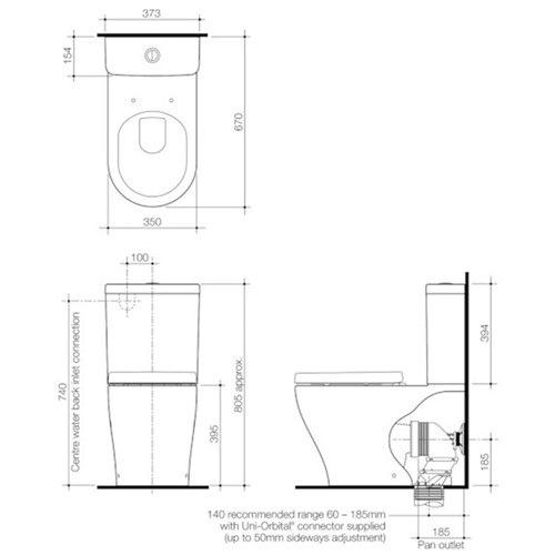 Caroma Luna Cleanflush Square Wall Face Bottom Inlet Toilet Suite White 846410W