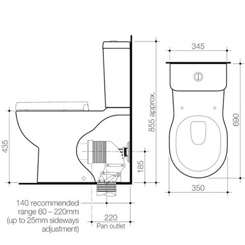 Johnson Suisse Plaza Ambulant S Trap Toilet Suite With Doulbe Flap Seat White J2031.J2201W
