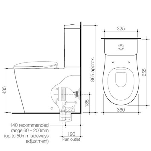 Caroma Care 400 Connector S Trap Toilet Suite With Backrest And Caravelle Care Single Flap Seat Grey 987900BAG