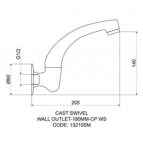 Light Wall Swivel Aerator 220mm Chrome