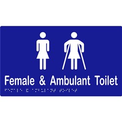 Female And Ambulant Toilet Sign Braille 300mm x 150mm Stainless Steel MLS16266A_SS