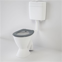 Caroma Care 100 Connector S Trap Toilet Suite With Caravelle Care Single Flap Seat Grey 982908AG