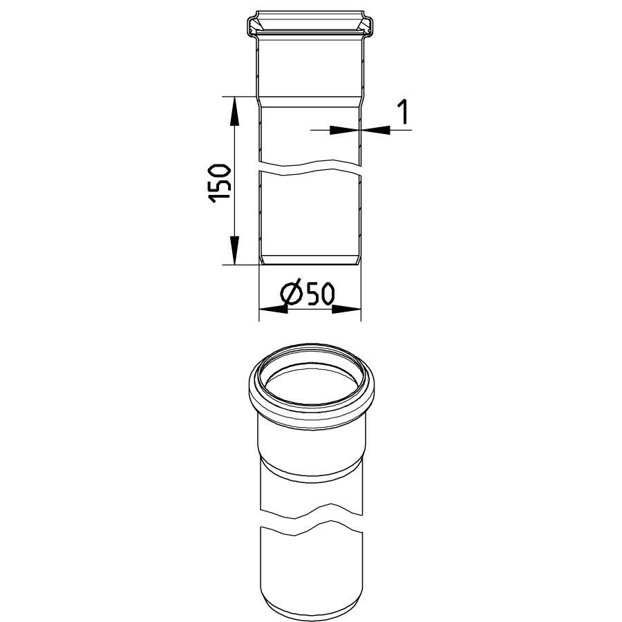 Blucher Stainless Steel RRJ Euro Drainage Pipe Length 50mm x 150mm 811.015.050 S