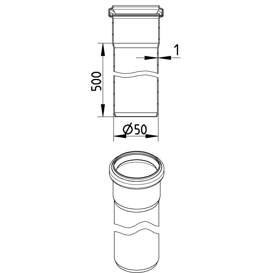 Blucher Stainless Steel RRJ Euro Drainage Pipe Length 50mm x 500mm 811.050.050 S