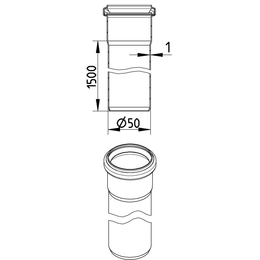 Blucher Stainless Steel RRJ Euro Drainage Pipe Length 50mm x 1.5 Meters 811.150.050 S