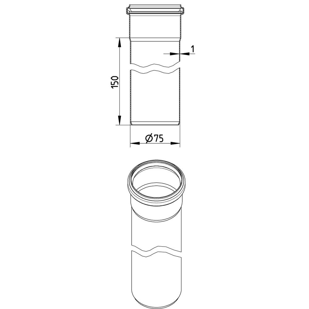 Blucher Stainless Steel RRJ Euro Drainage Pipe Length 75mm x 150mm 811.015.075 S