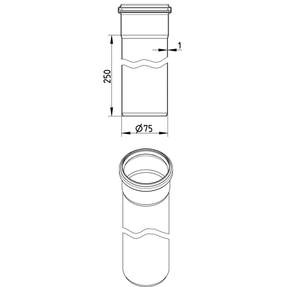 Blucher Stainless Steel RRJ Euro Drainage Pipe Length 75mm x 250mm 811.025.075 S