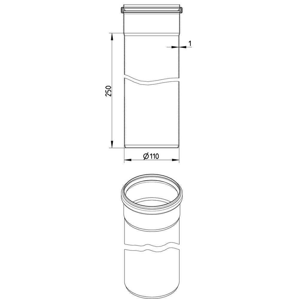 Blucher Stainless Steel RRJ Euro Drainage Pipe Length 82mm x 250mm 811.025.082 S