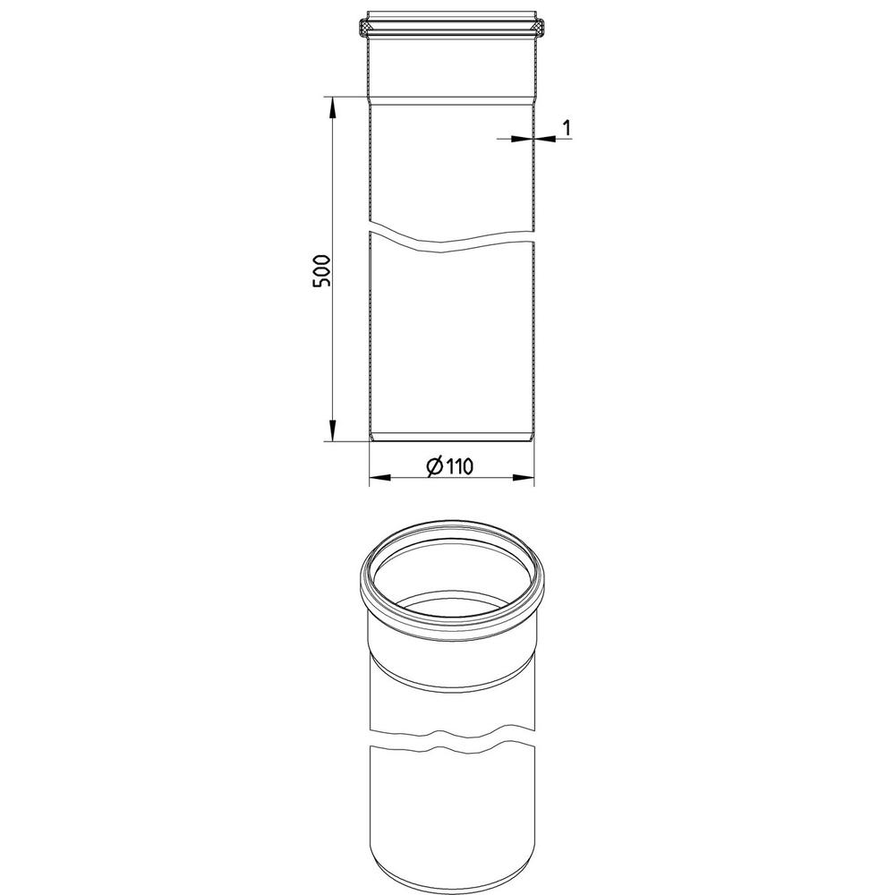 Blucher Stainless Steel RRJ Euro Drainage Pipe Length 82mm x 500mm 811.050.082 S