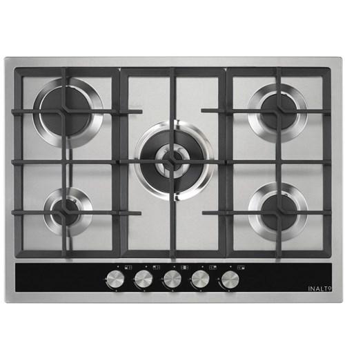 Inalto Cooktop 5 Burner Including 1 Wok Burner 70cm Gas Stainless Steel ICGW70S