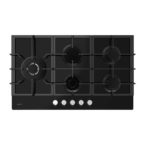 Inalto Cooktop 5 Burner including 1 Wok Burner 90cm Gas Black Glass ICGG905W