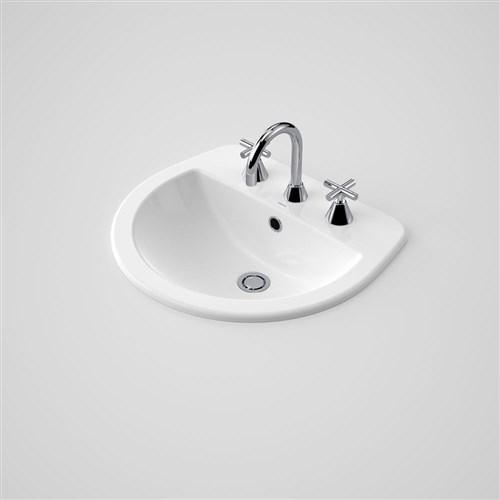 Caroma Cosmo Inset Basin Three Taphole With Overflow White 893335W