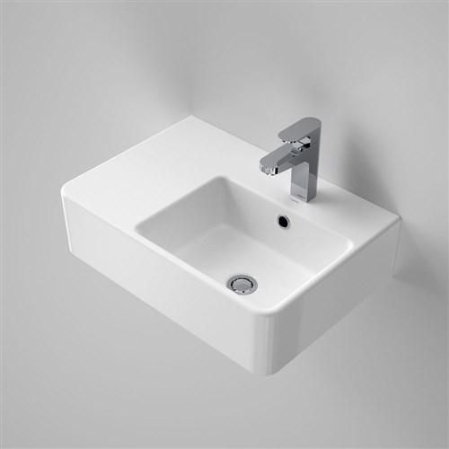 Caroma Cube Extension Wall Basin Left Hand Shelf One Taphole With Overflow White 864215W