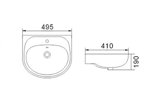 Vincent Wall Basin One Taphole 480mm White G204W1TH