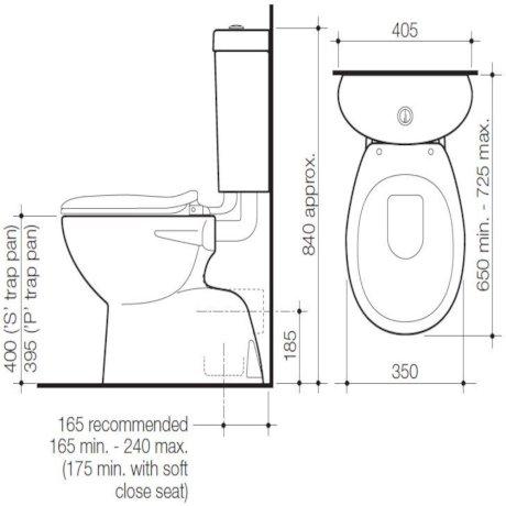 Caroma Trident Profile 4 Connector S Trap Toilet Suite With Standard Seat 912413W