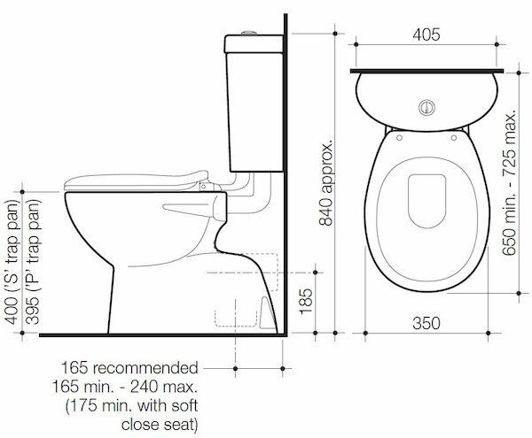 Caroma Trident Profile 4 Connector P Trap Toilet Suite With Soft Close Seat 912423SC