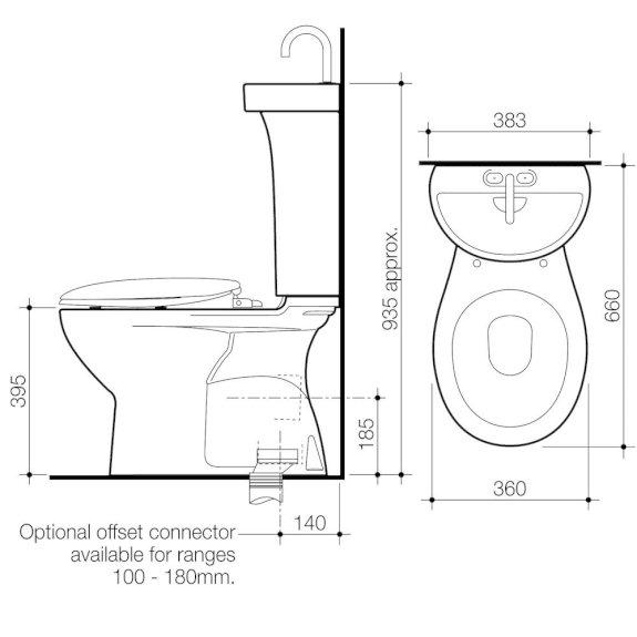 Caroma Profile II Close Coupled P Trap Toilet Suite With Standard Seat White 912355W