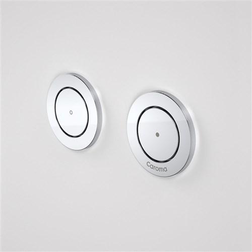 thumbnail image of Caroma Invisi II Plastic Round Dual Flush Remote Buttons Satin Chrome 237013S