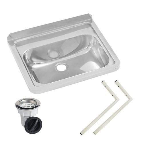 Stainless Steel Wall Basin 500mm x 400mm No Taphole With Brackets / Plug & Waste HB-KIT