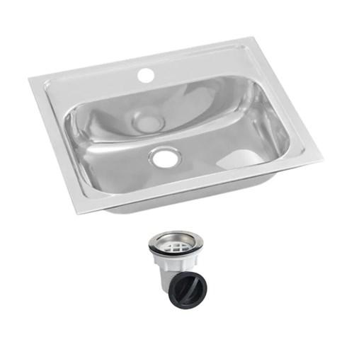 Stainless Steel Vanity Basin 500mm x 400mm 1 Tap Hole With Plug & Waste