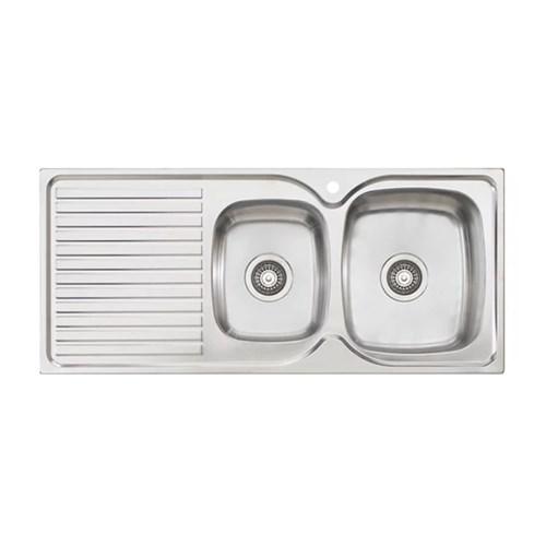 Harmony Double Bowl 1.75 Inset Sink Right Hand Drain 1080 One Taphole Stainless Steel