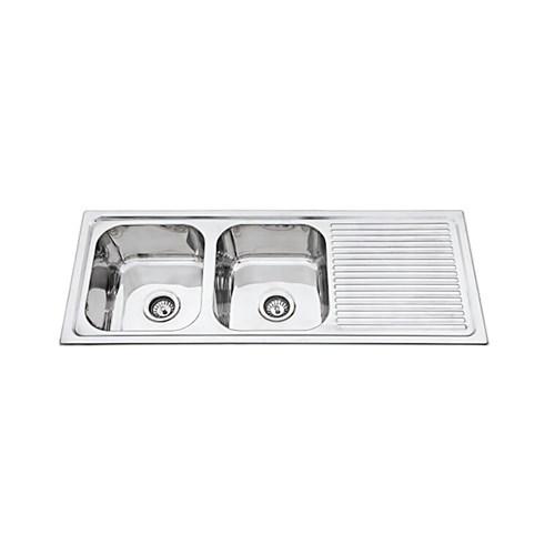 Harmony Double End Bowl Inset Sink Right Hand Drain 1180 No Taphole Stainless Steel