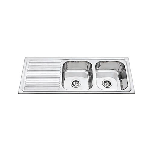 Harmony Double End Bowl Inset Sink Right Hand Drain 1180 One Taphole Stainless Steel