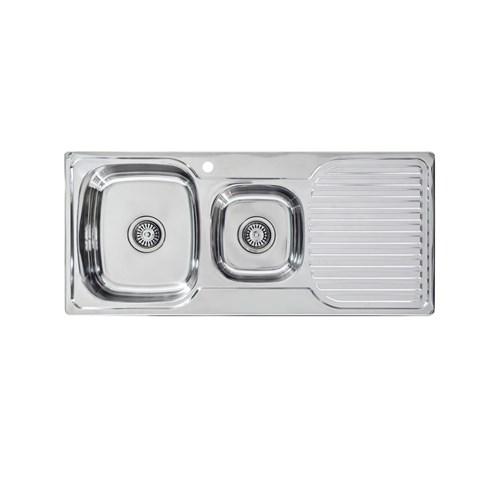 Seima Acero Double End Bowl Overmount Left Hand Drain Sink 1080 1.75 One Taphole Stainless Steel 191615