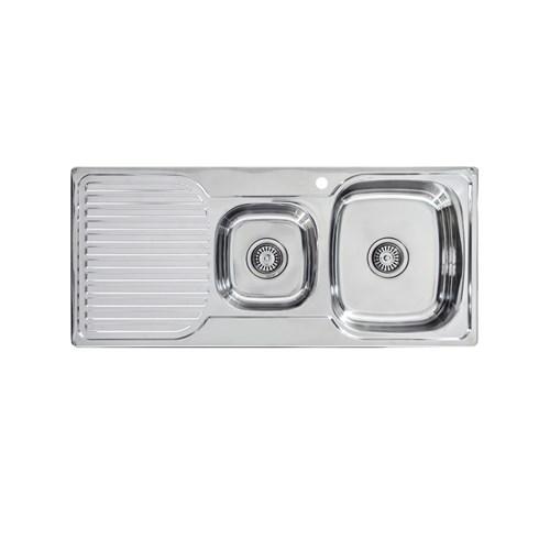 Seima Acero Double End Bowl Overmount Left Hand Drain Sink 1080 1.75 One Taphole Stainless Steel 191613