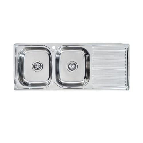 Seima Acero Double End Bowl Overmount Left Hand Drain Sink 1200 One Taphole Stainless Steel 191623