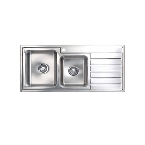 Seima Kubic 175 Double End Bowl Overmount Left Hand Drain Sink 1120 1.75 One Taphole Stainless Steel 191647