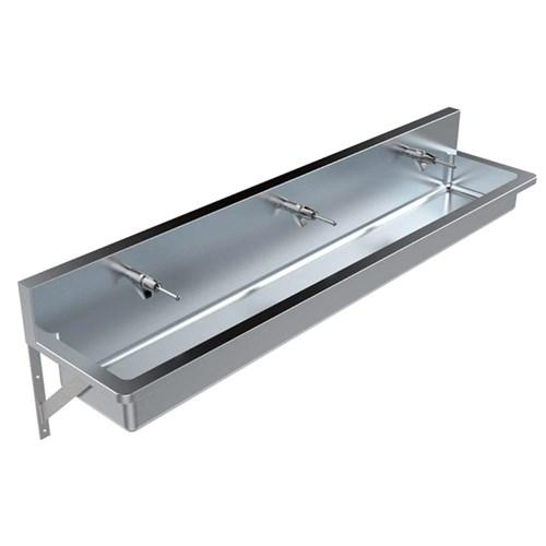 thumbnail image of Britex Stainless Steel Pre-plumbed Hand Wash Trough 1500mm With 3 Timeflow Bib Taps TPWDPH-1500-3-TW0048-L