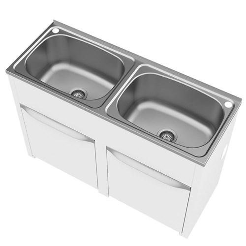 thumbnail image of Clark Eureka Double Bowl Laundry Trough And Cabinet 45 Litre F8211 OBS