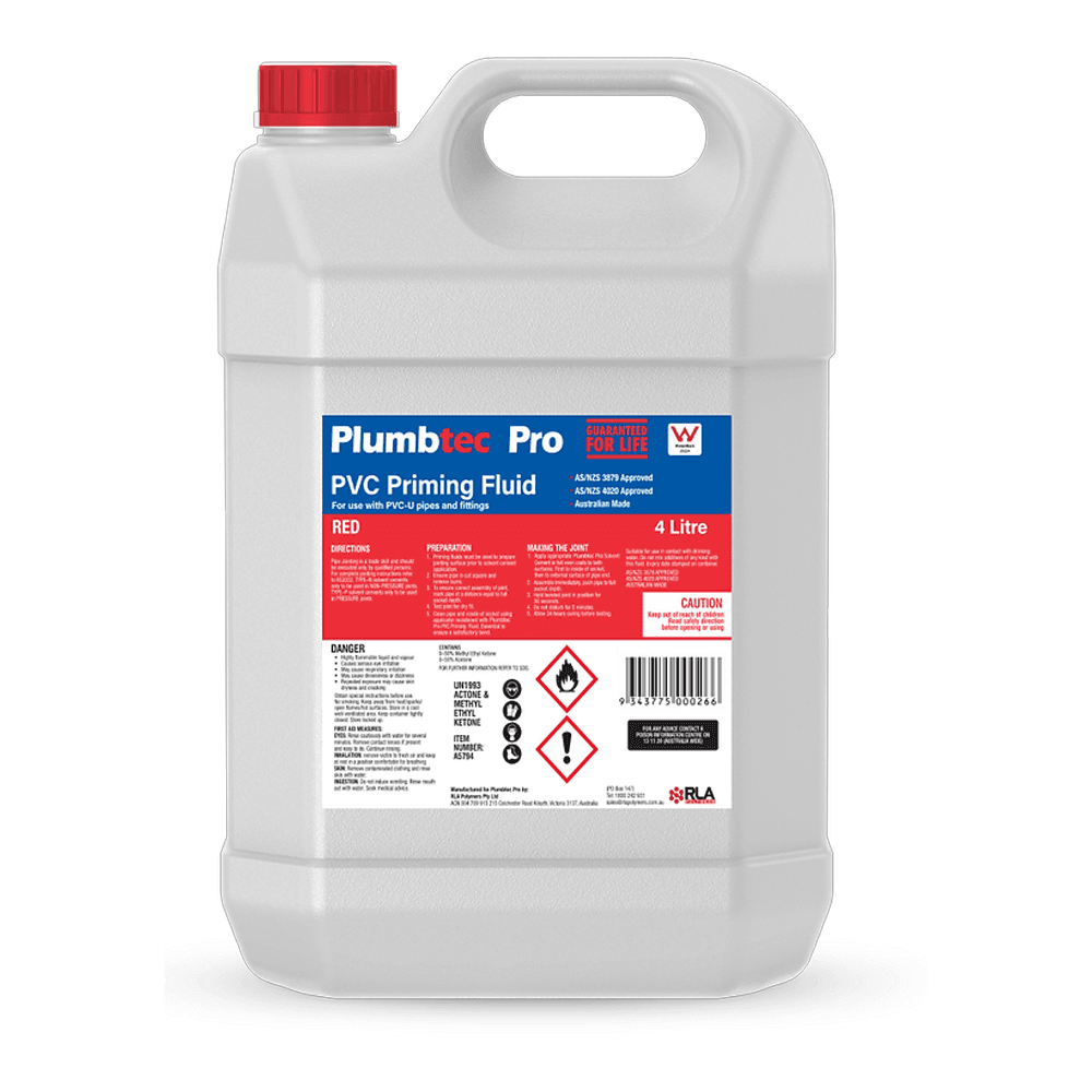 Plummas PVC Priming Fluid Red 4 Litre A5794