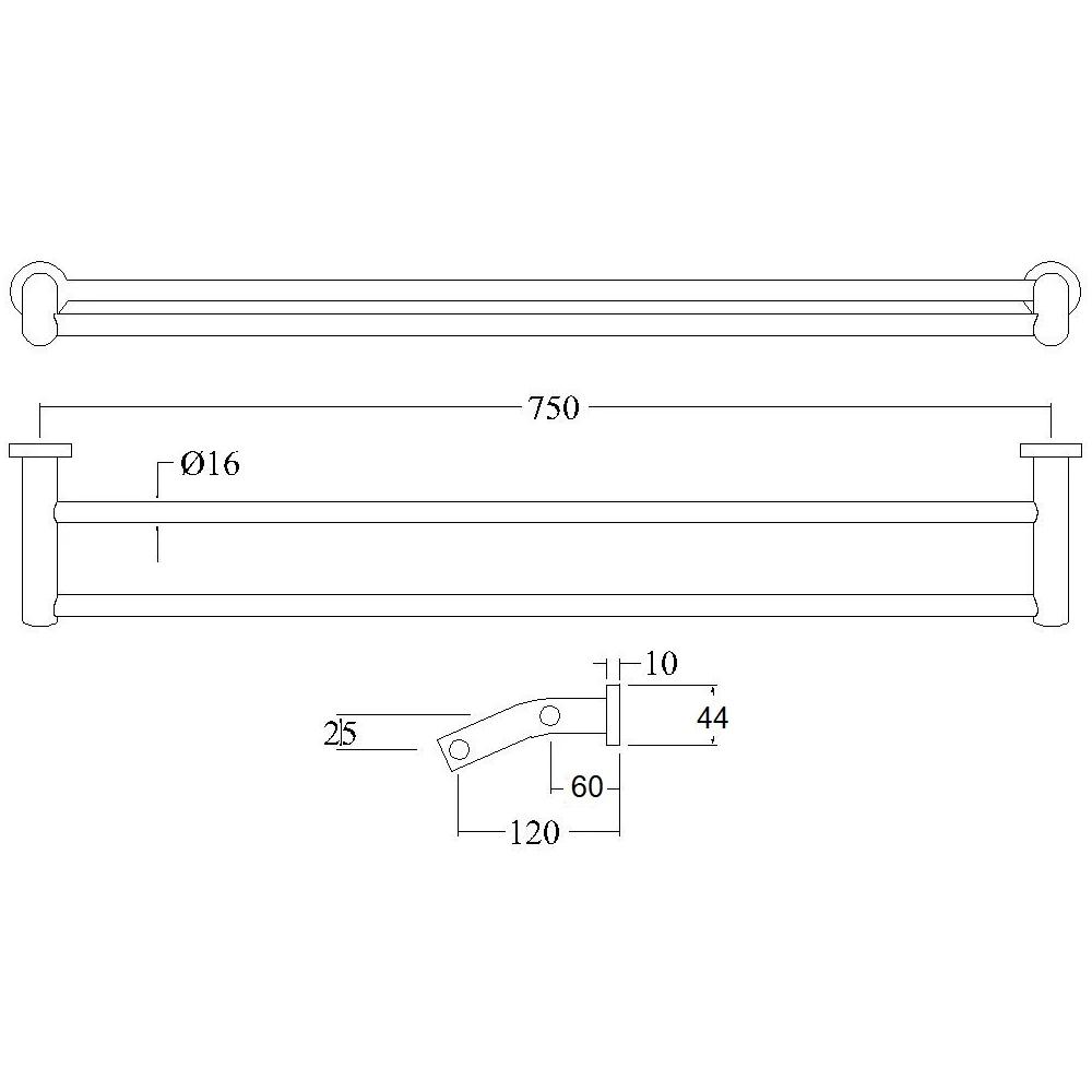 Alder Alto Double Towel Rail 750mm Chrome 81902