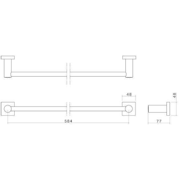 Dorf Enix Single Towel Rail 600mm Chrome 2289.04