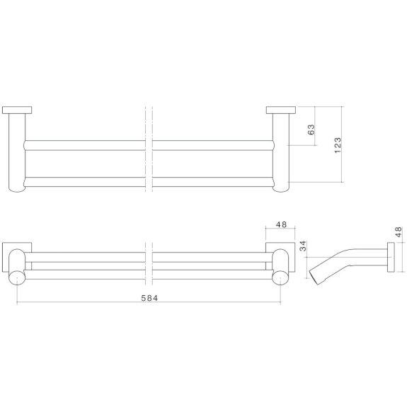 Dorf Enix Double Towel Rail 600mm Chrome 2290.04